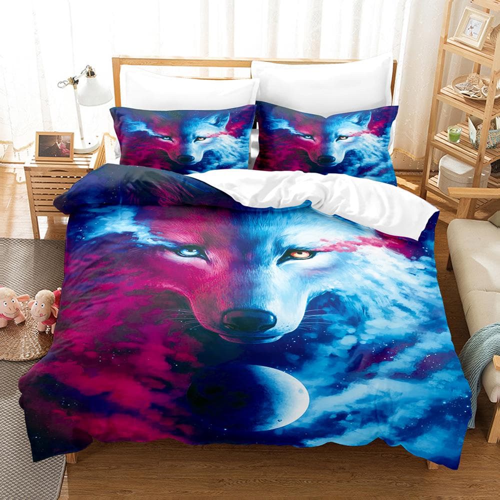 Personality Wolf Bedding Set Single Twin Full Queen King Size Wolf Bed Set Aldult Kid Bedroom Duvetcover Sets 3D Print 032 EU single(135x200cm)