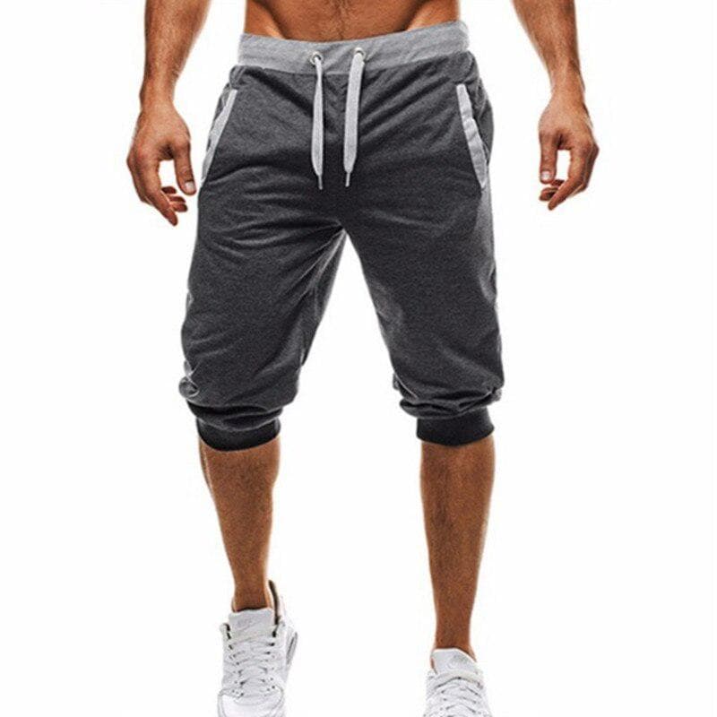 Summer Men Leisure Men Knee Length Shorts Color Patchwork Joggers Short Sweatpants Trousers Men Bermuda Shorts Short Pants XL dark grey