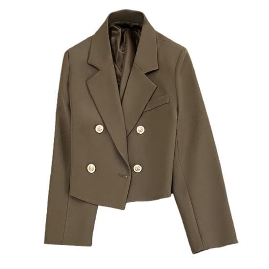 Spring Women Breasted Office Cropped Blazer Lapel Solid Color Long Sleeve Double Jacket Suit Coat M coffee