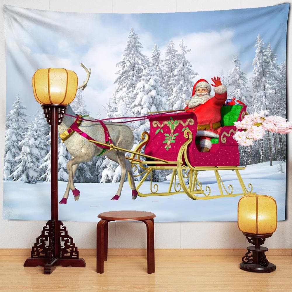 Christmas Tapestry Santa Claus Background Wall Hanging Holiday Gift Supplies Big Blanket Home Decor 95x70cm