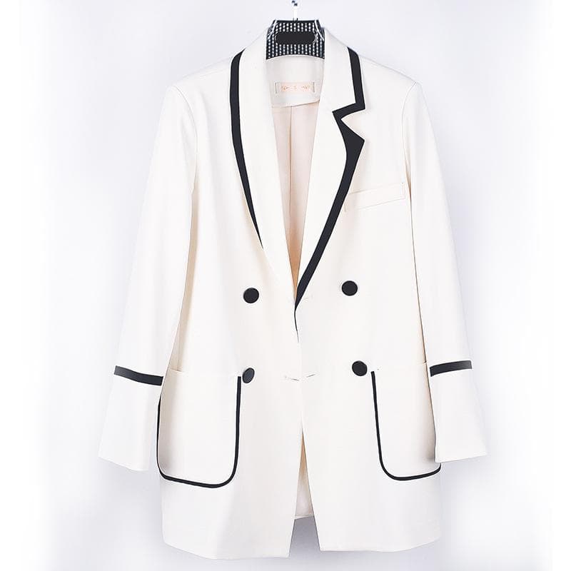White Stitching Contrasting Blazer Women's Spring and Summer New Korean Style Loose Temperament Casual Small Suit 2XL white