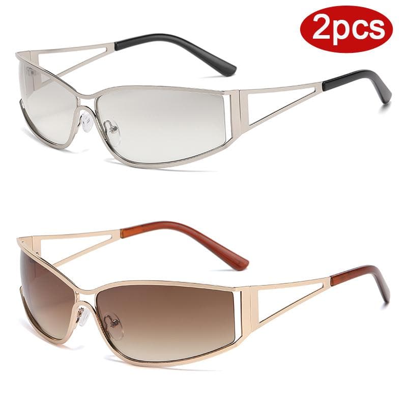 1/2pcs Women Y2K Metal Frame Square Sunglasses Hollowed Out Design Multi Color Lens Future Tech Eyewear