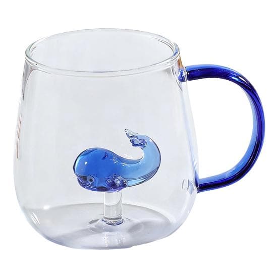 Handmade Glass Cup Animal Plant Shape Transparent Water Cup Cute Coffee Milk Drink Cup with Colorful Handle Whale