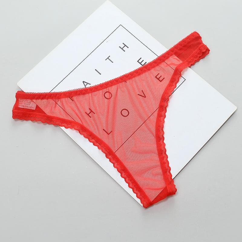 Amazing Women's Lingerie G String Lace Underwear Femal Sexy T-Back Thong Low-Waist Transparent Panties one size red
