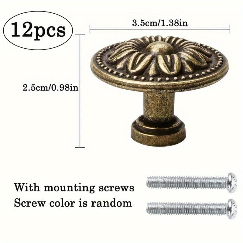 12pcs Antique Bronze Cabinet Pulls, Vintage Country Style Drawer Knobs, 0.98*1.38 Inches, for Cabinet, Closet, Dresser, with Screws 12-Pack bronze
