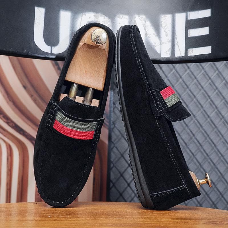 Men's Frosted Suede Slip-On Moccasins – British-Style Soft Sole Casual Shoes 43 black