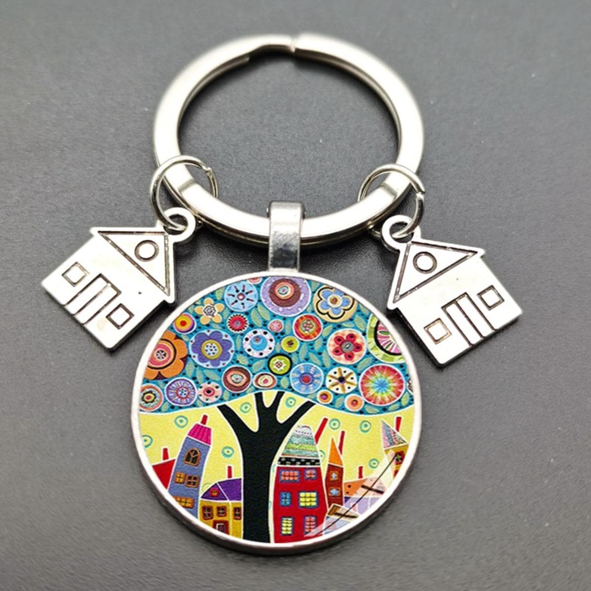 Artistic Glass Keychains, Colorful Crystal Glass Pendant Keyring Durable Circular Key Holder Accessory