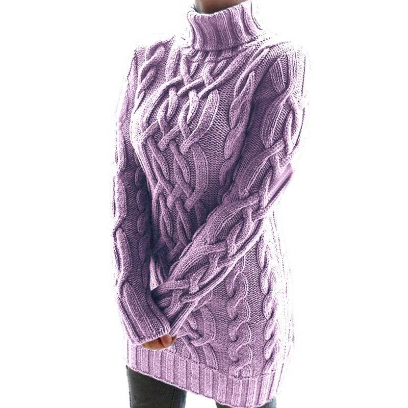 Autumn Winter Woman Long Sweaters with Throat Female Sweater Dress Sexy Skinny Mini Knitted Dresses Women's Turtleneck Oversize L purple