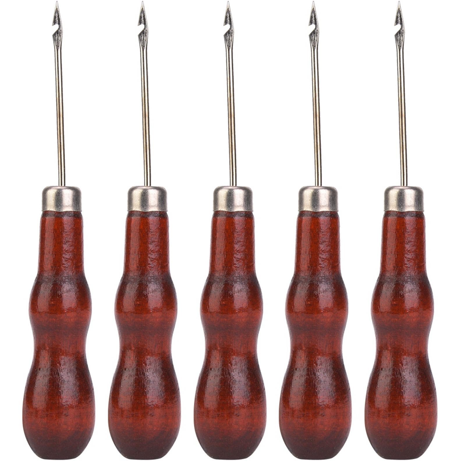 5PCS Wooden Handle Awl Hole Punch Sewing Stitching Awl Tool Shoe Repair Crochet Hook