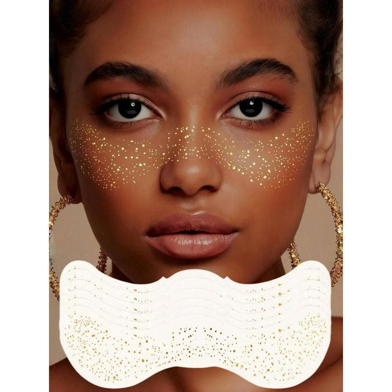 6 Sheets Freckles Glitter Freckles Sparkle Freckles For Women Glitter Freckles Face Tattoo Waterproof Suitable For Dance Music Party Makeup gold