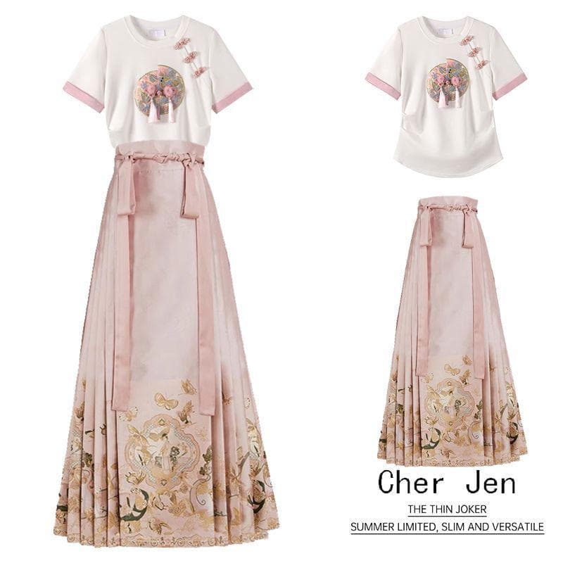 2024 Improved Hanfu Women's Outfit: Modern Chinese Style Top & Slim Horse Face Skirt Set L