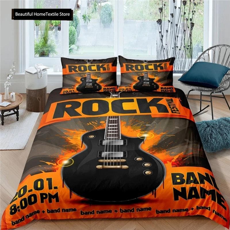 3d Music Notes Guitar Duvet Cover Set For Teens Adults Bedroom Decor Music Bedding Sets Fashion Hip Hop Comforter Cover 70x133cm 2pcs