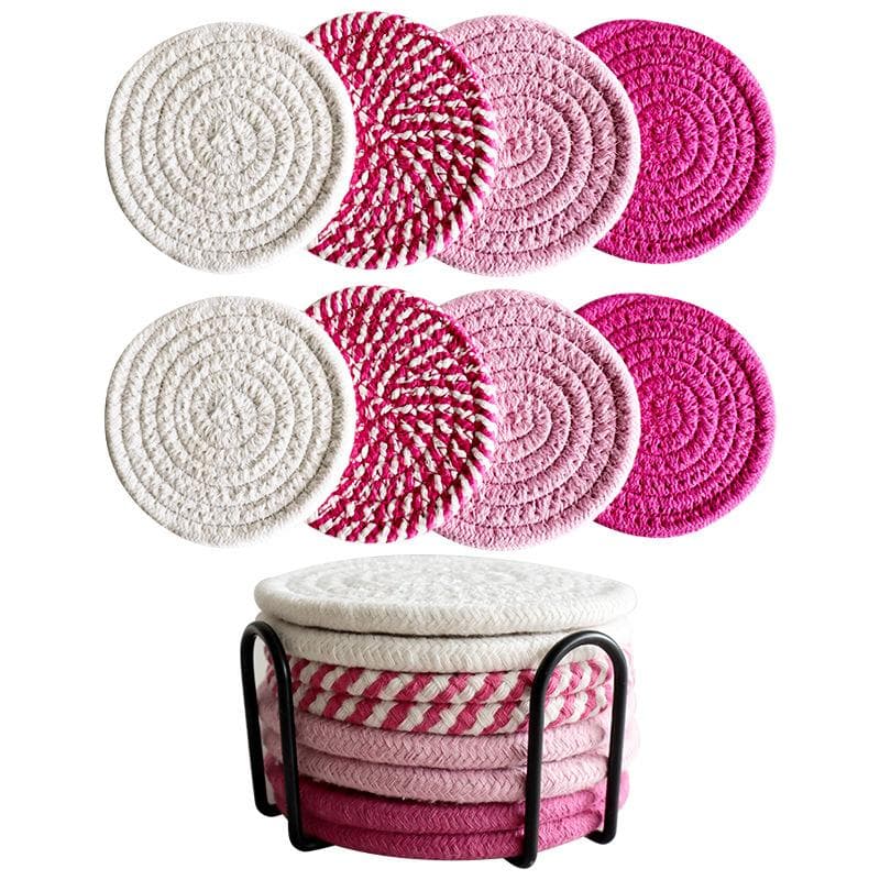 8-Piece Set Absorbent Coasters for Drinks, Minimalist Cotton Woven Coasters Coffee Table Decor Boho Cute Cup Coasters