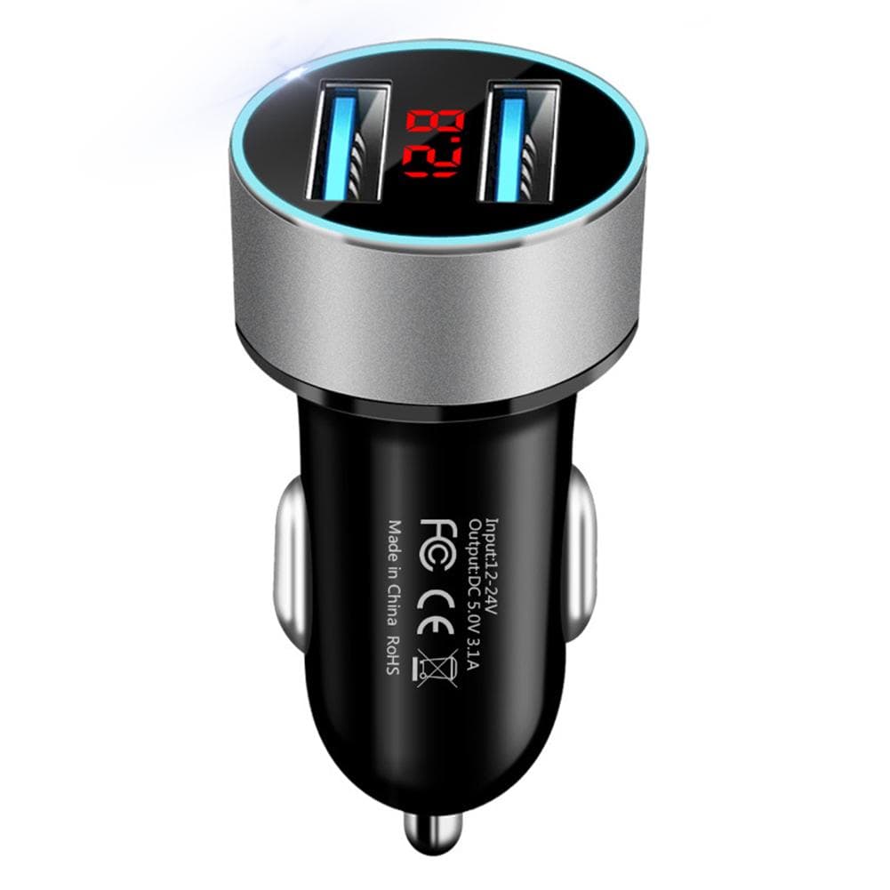 3.1A Dual USB Port LCD Display Car Mobile Phone Quick Charger silver