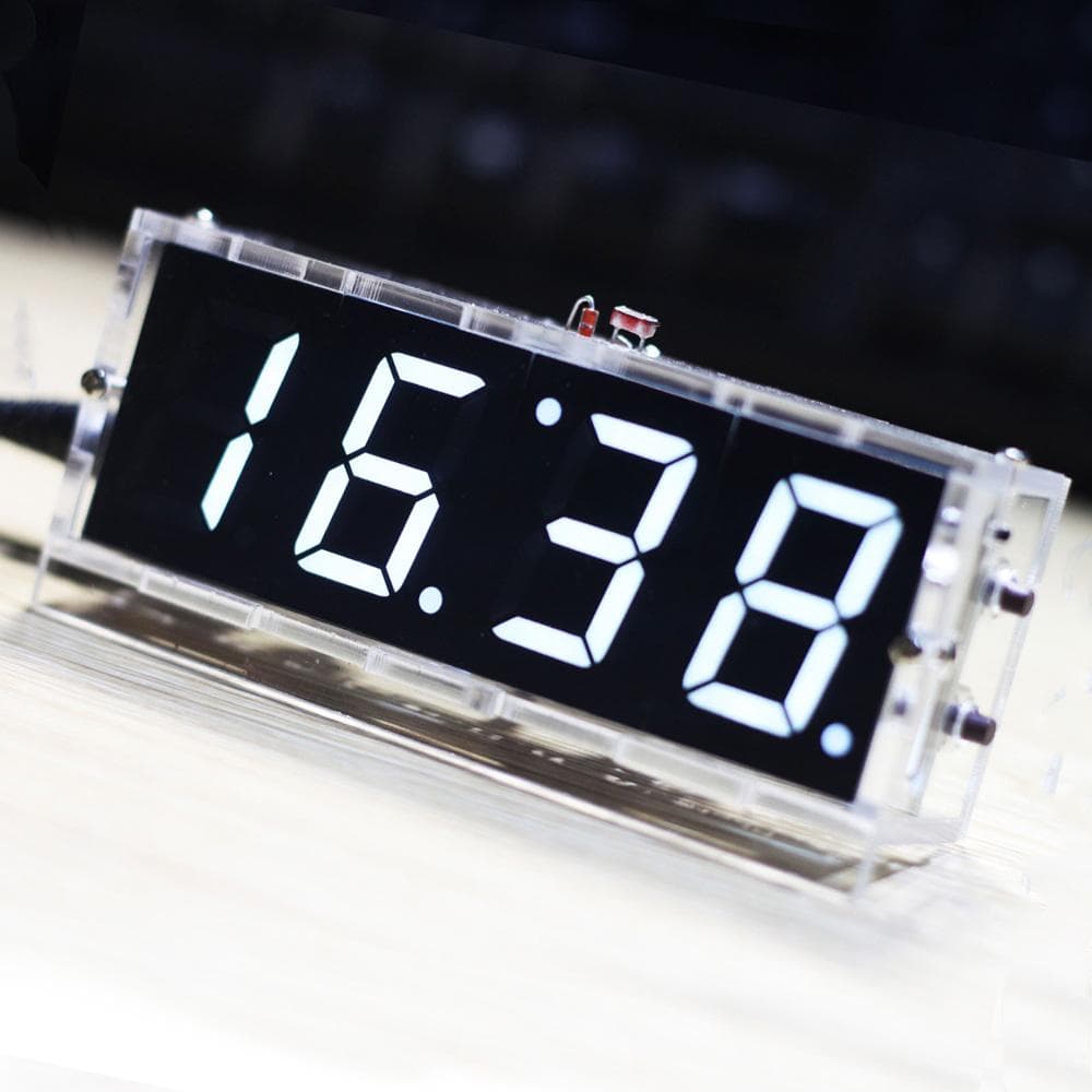 Compact 4-digit DIY Digital LED Clock Kit Light Control Temperature Date Time Display with white