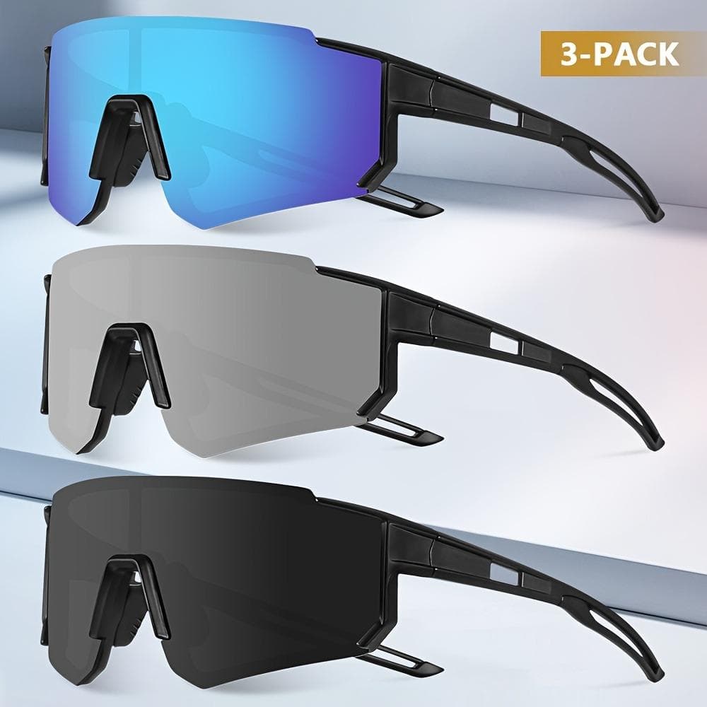 3-piece men's sports glasses set for cycling fishing driving - trendy fashion eyewear for active men