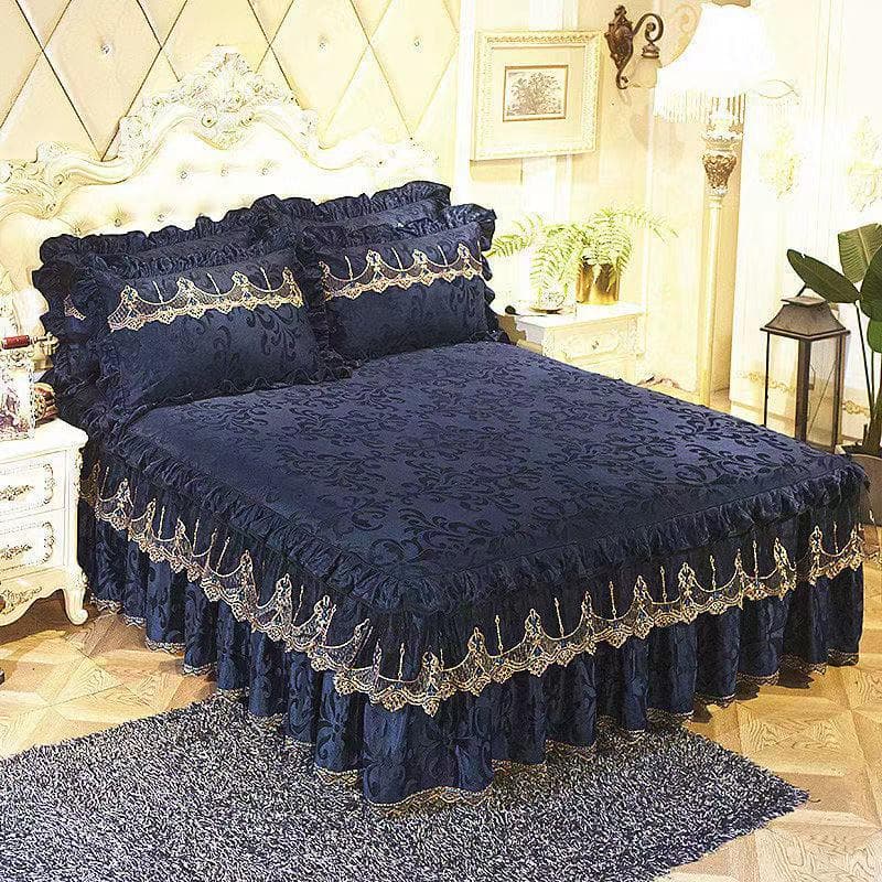 3pcs Set Good Quality Embossing Velvet Bed Skirt 1pc Romance Elegant Coral Fleece Bedspread Included 2pcs Pillowcase 3pcs Design 120x200