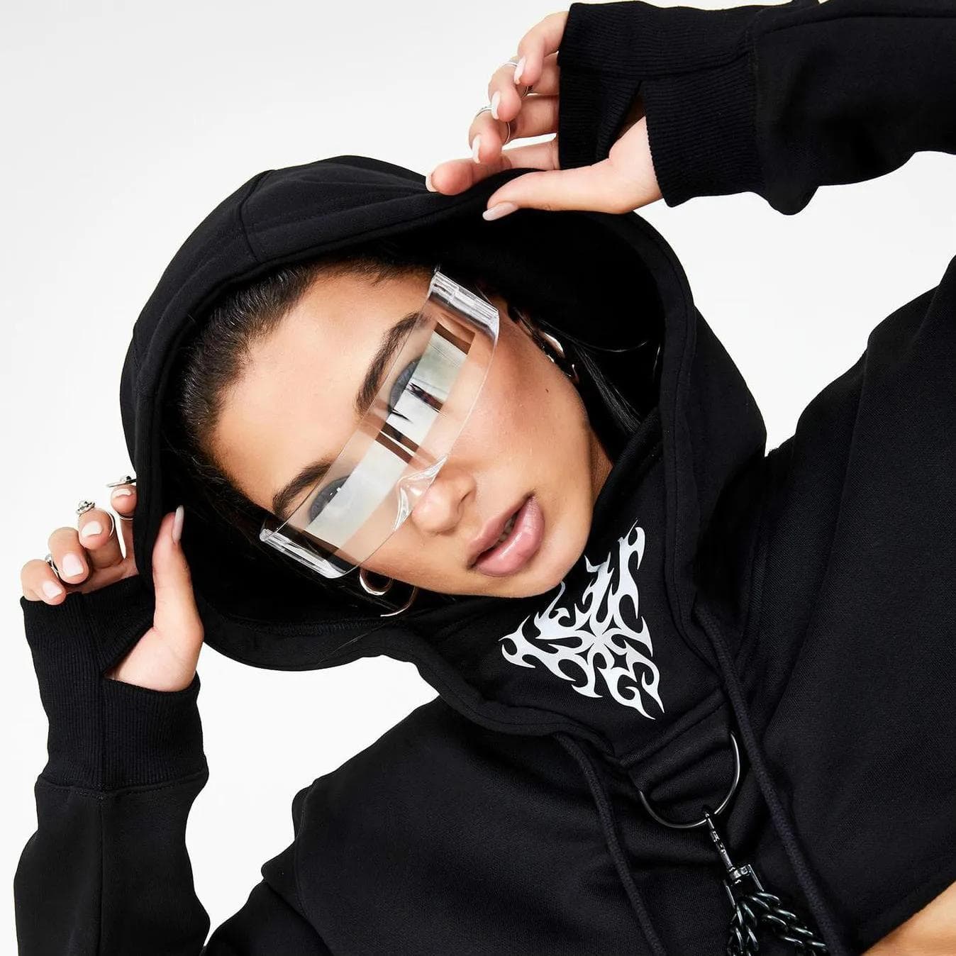 Y2K Rimless Sunglasses One Piece Lens Wrap Around Cyber Punk Futuristic Unisex Hip Hop Party Sun Glasses MULTI