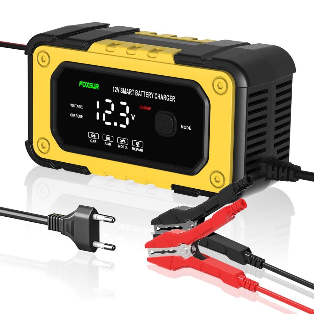 FOXSUR 12V/6A Automatic Battery Chargers Pulse Repairing Charge Device Leadacid Battery Maintainer US Plug yellow