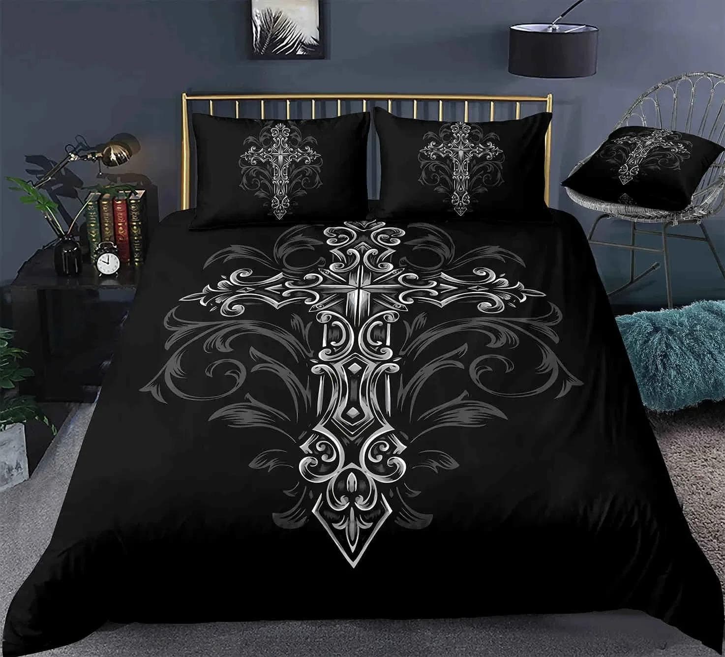 Jesus Cross Bedding Set KingQueen Size Christian Design Retro Quilt Cover for Men Teens Adult,Jesus Christ Believer Quilt Cover 70x133cm 2pcs