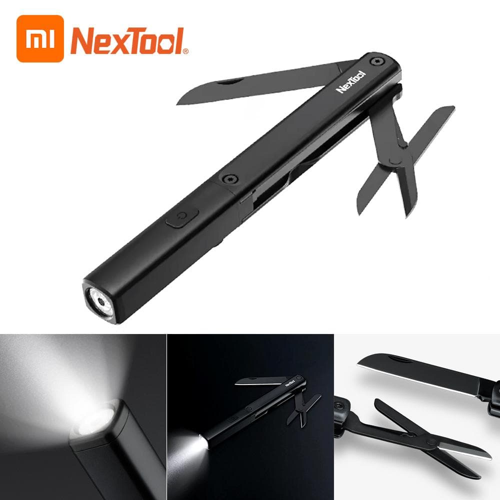 NEXTOOL Multifunctional Pen Tools 3-IN-1 Flashlight Knife Scissors USB Rechargeable IPX4 Waterproof black