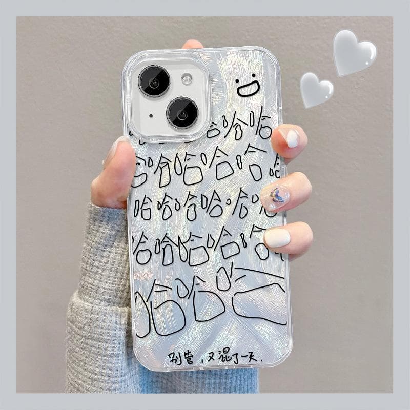 Applicable To Apple 15 Mobile Phone Case IPhone 14 Full Screen Hahaha Stand 13pm Feather Yarn IMD Laser 12 Large Hole X iPhone SE (second generation)