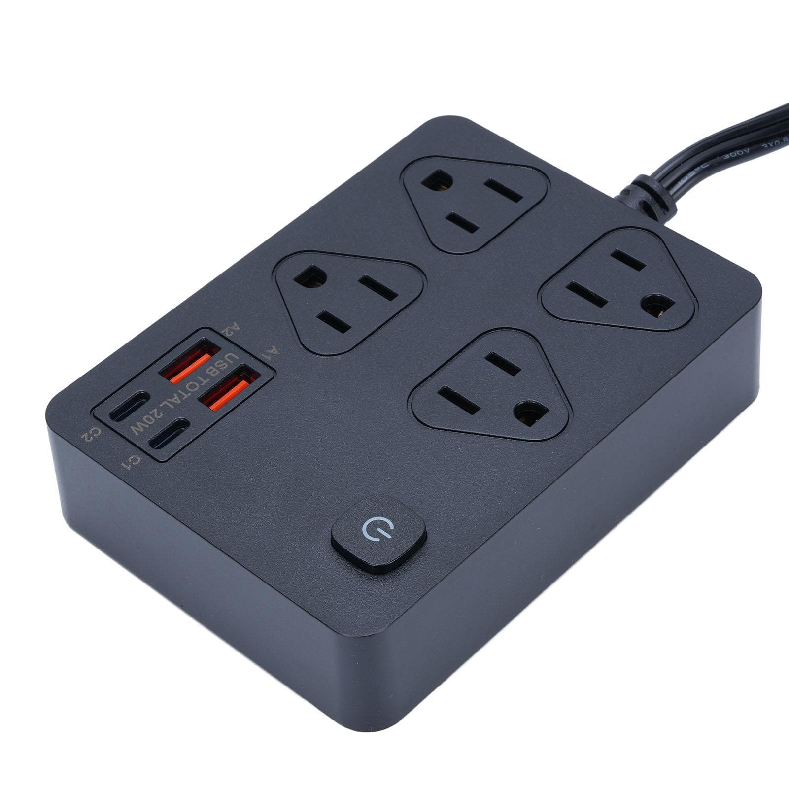 Ultra Thin Flat Plug Power Strip High Security Fast Charging Outlet Extender Strip with 20W Type C US Plug black