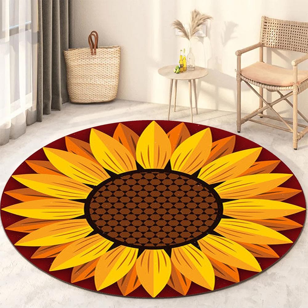 Sunflower Round Rug Living Room Bedroom Modern Floral Rug Floor Mat Chair Home Decoration diameter 80cm