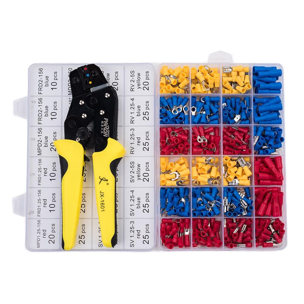 Wire Terminals Crimping Tool Insulated Ratcheting Crimper Kit of AWG22-14 yellow