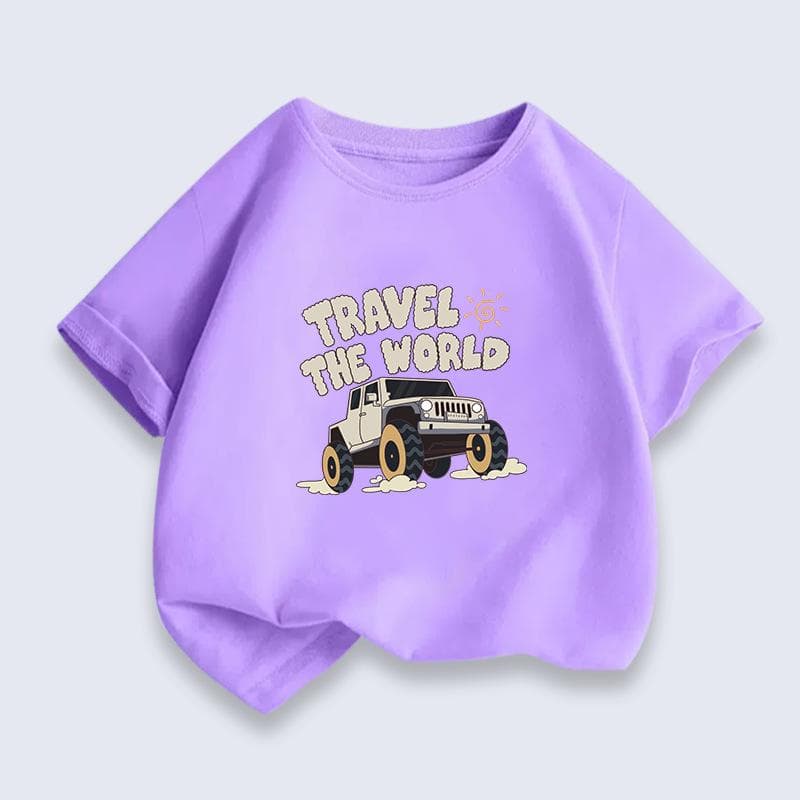 Summer Children's New Short-sleeved T-shirt Boys' Trendy Printing Girls' Fashion 100 Cotton Simple Style 160cm purple