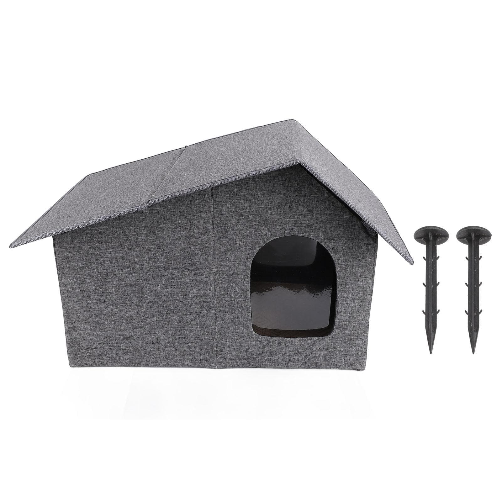Outdoor Cat House Water Resistant Weather Proof Spacious Enclosed Foldable Cat Shelter for All gray