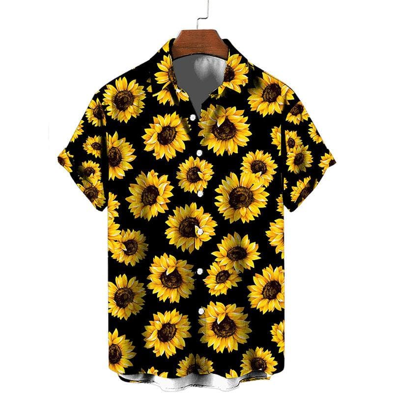 3d Plants Sunflower Print Shirt For Men Fashion Classic Short Sleeve Summer Vacation Shirts Breathable Tops Hawaiian XXL