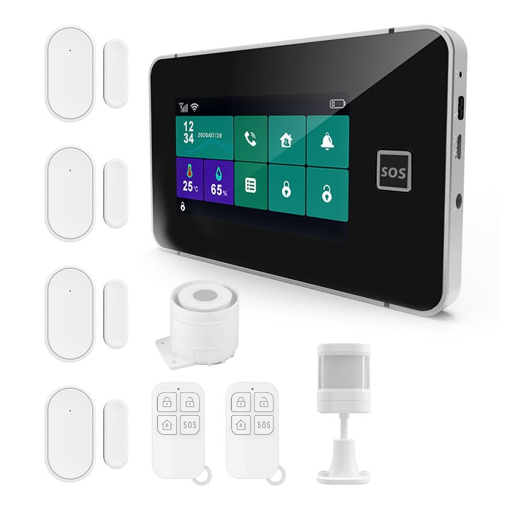2G/WiFi GSM Tuya Wireless Home Alarm System 4.3-inch Full Touch Screen Alarm Panel SOS Anti-theft black