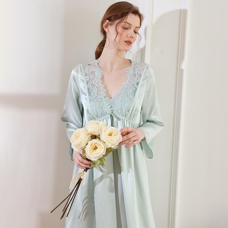 New Design Nature Silk Women's Sleepwear Robes Breathable Lace Home Wear Dress 100% Mulberry Silk Nightwear Women Nightgowns 2XL
