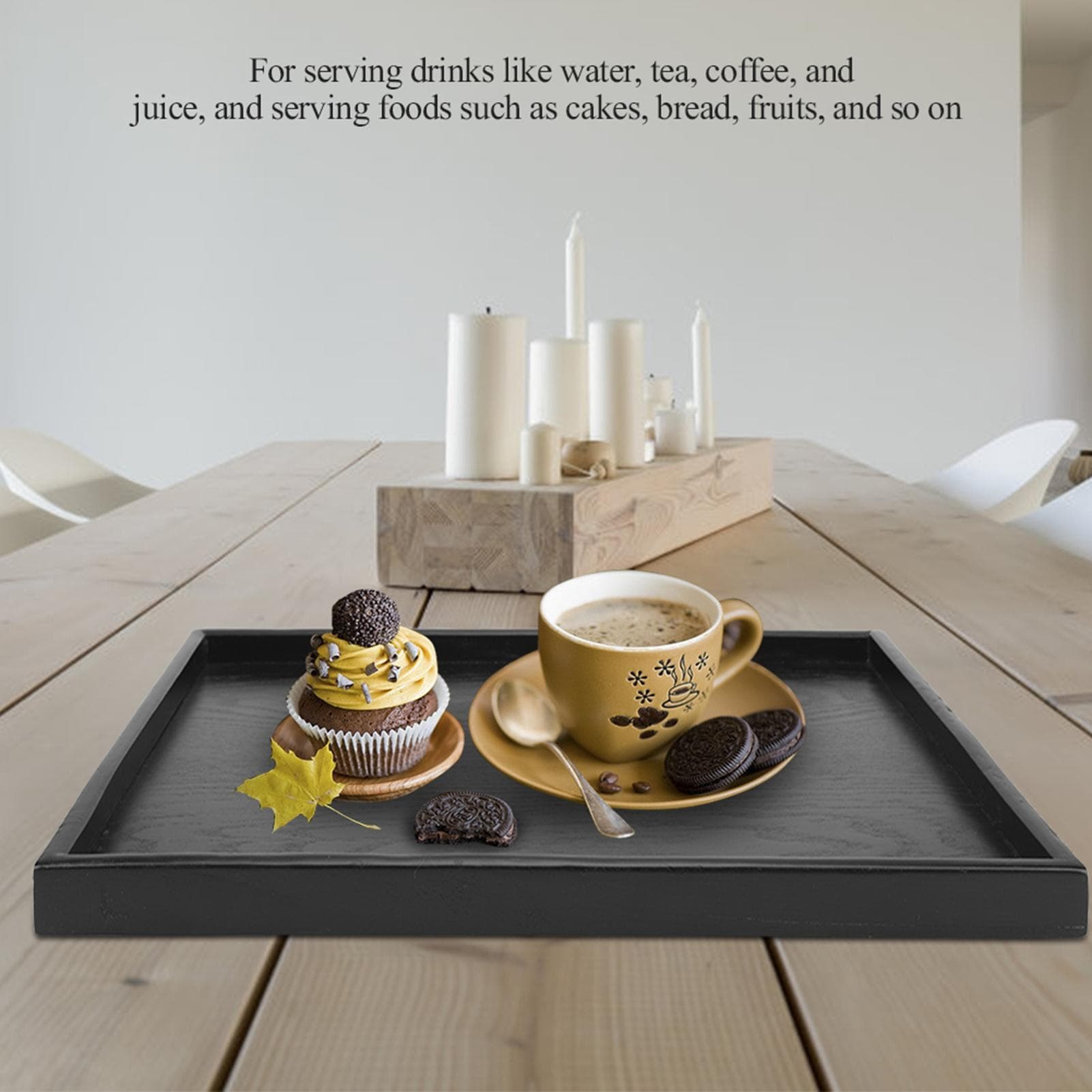 Rectangle Shape Solid Wood Tea Coffee Snack Food Meals Serving Tray Plate Trays 35 x 24 cm