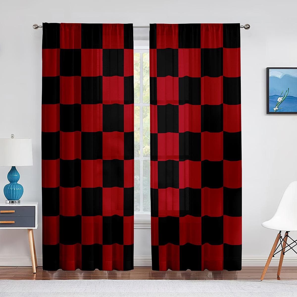 Black and White Groovy Checkerboard Sheer Voile Curtain Abstract Psychedelic Window Tulle Curtains for Living Room Bedroom Decor 1 PCS W100XH250cm&Grommet Top