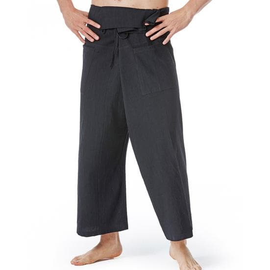 Thai Fisherman Pants Stylish Solid Color Flax Yoga Pants Loose Fitting Men Yoga Trousers Thai Fisherman Pants Daily Life black