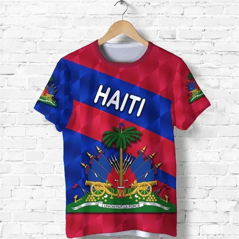 Oversized T-shirts 3D Print Country Emblem Flag Caribbean Sea Haiti Island Retro Clothing Streetwear Casual Short-sleeve T Shirt M