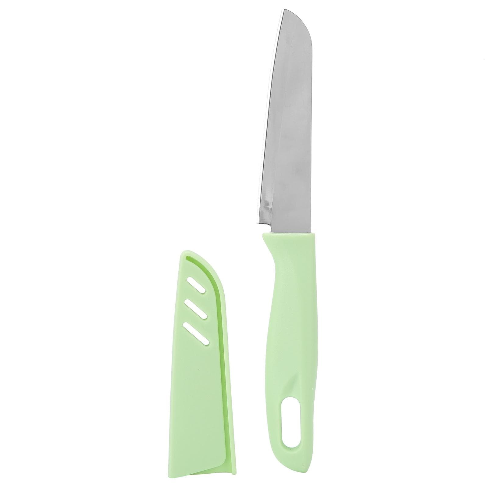 Kitchen Knife Portable Stainless Steel Fruit Melon Cutter with Sleeve for Home UseGreen