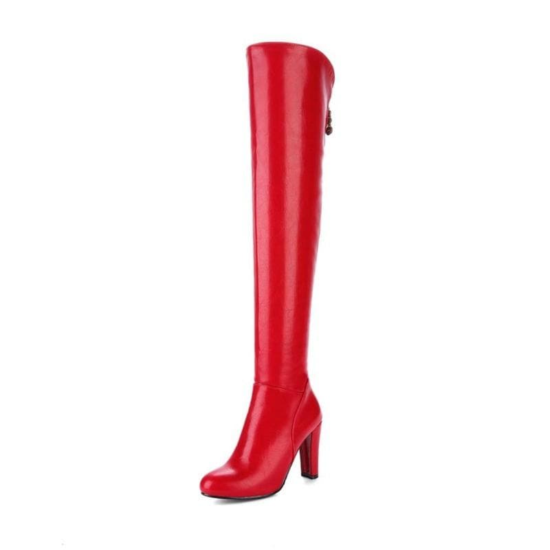 Fashion Women's Thigh High Boots Sexy Black Red Heels Over the Knee Boots Female Autumn Winter Sexy Long Dance Party Shoes Lady 40 red