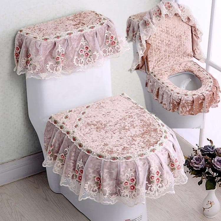 3pcs/Set Toilet Seat Cover Toilet Water Tank Cover closestool Dust Covers Toilet Seat Cushion Detachable Toilets Cover Cloth