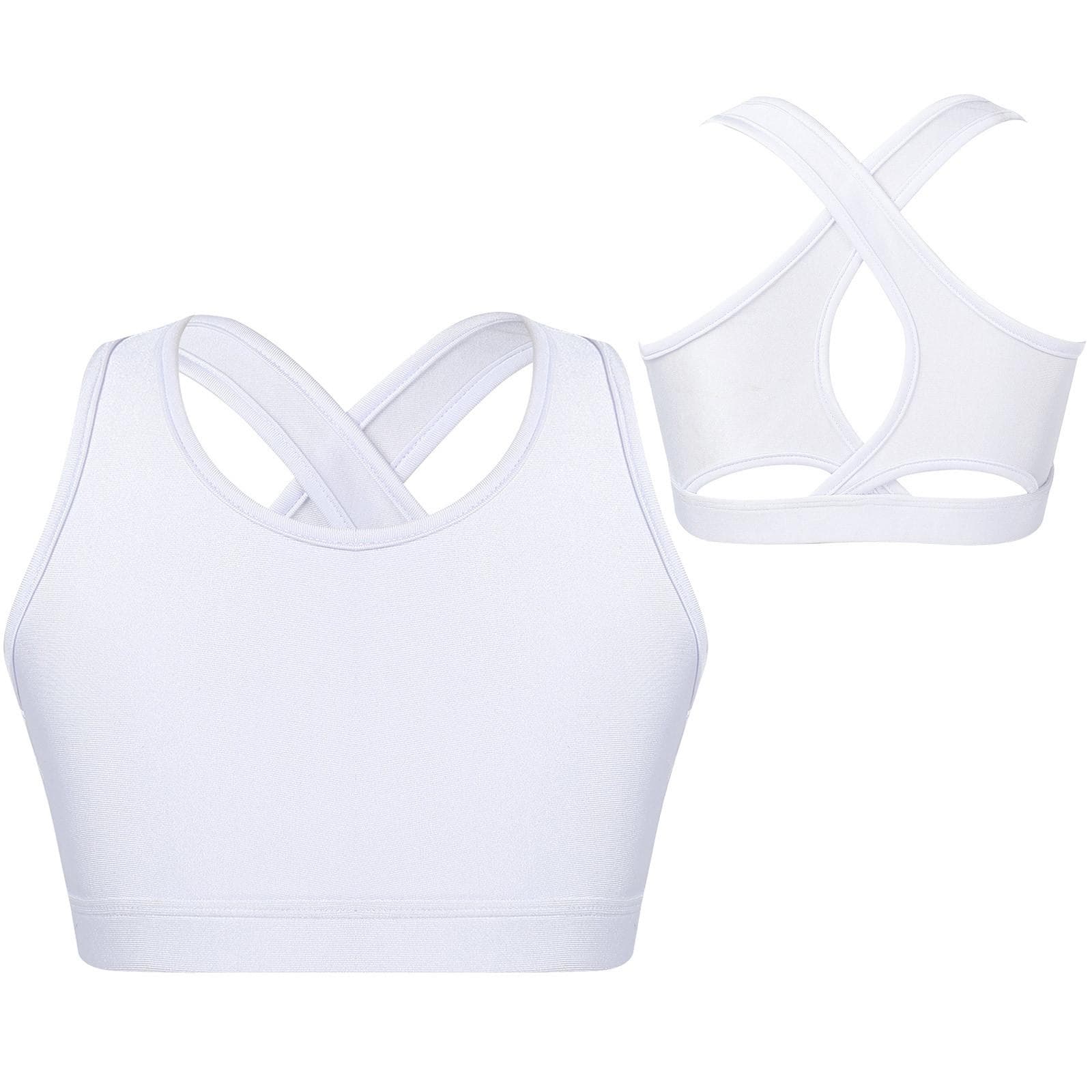 Kids Girls Cirss Cross Back Crop Vest Top for Gymnastics Dance Yoga Running Costume 9-10 Years white