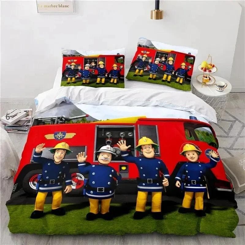 Cartoon Fireman Sam Toys Bedding Set Duvet Cover Bed Set Quilt Cover Pillowcase Comforter king Queen Size Boys Adult Bedding Set EU Single 135x200cm