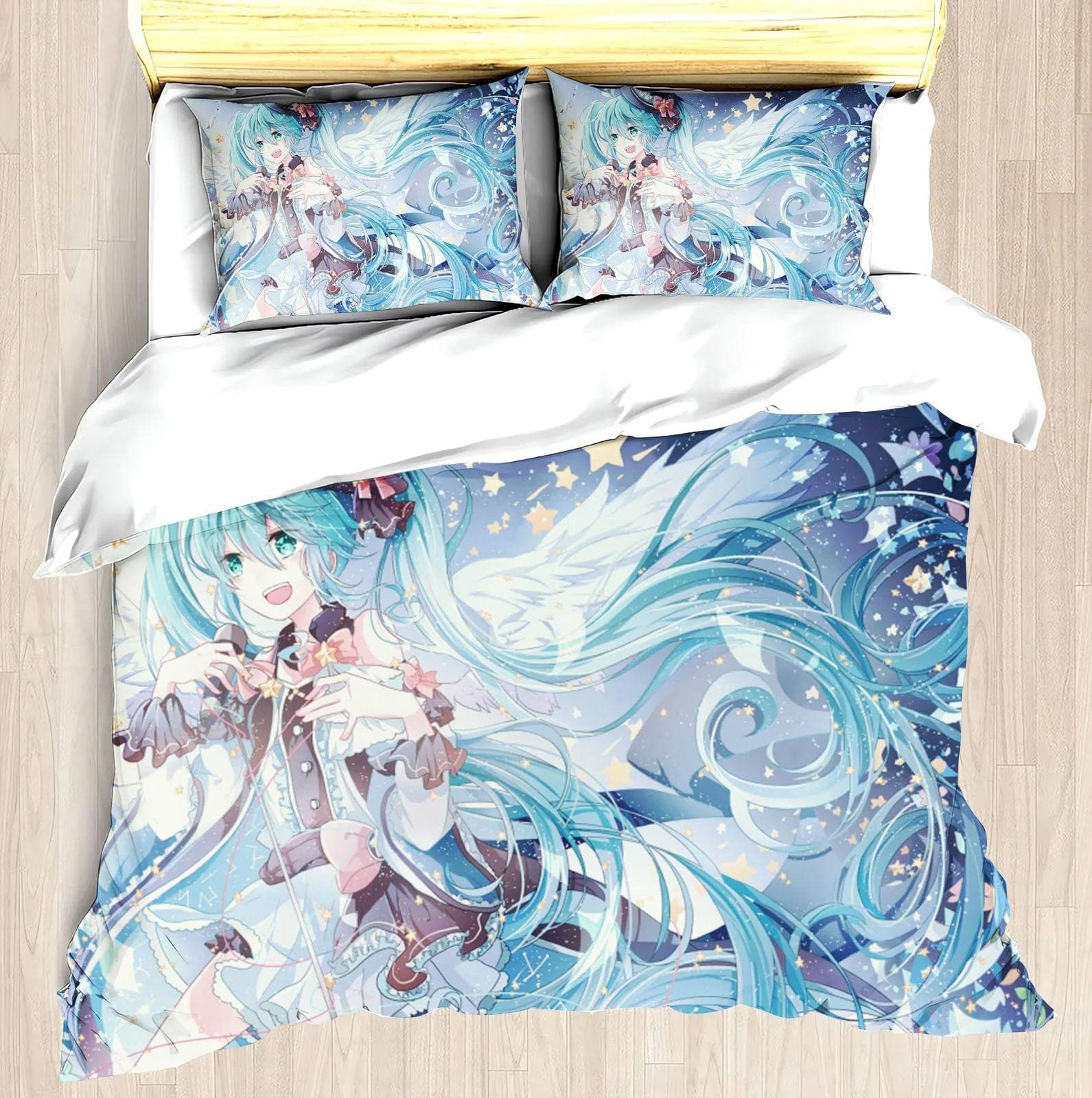 Hatsune Miku Anime 100% Polyester Bedding Set Duvet Cover Set Printed Cartoon Home Decor AU Single(140x210cm)