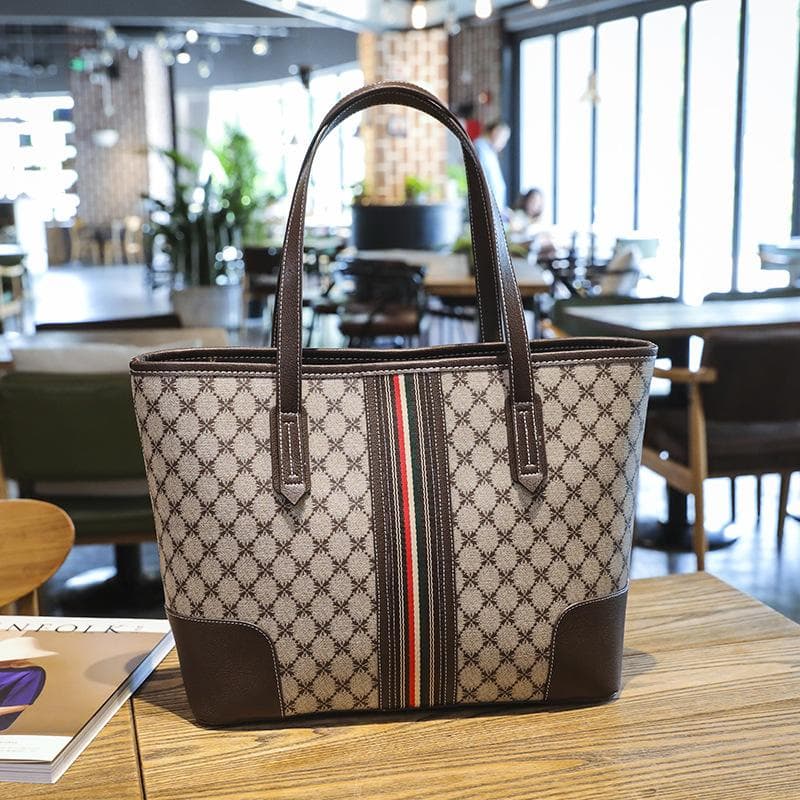 Spring Fashion Print Tote Bag Large Capacity Shoulder Bag Simple Tote Bag Commuter Bag brown
