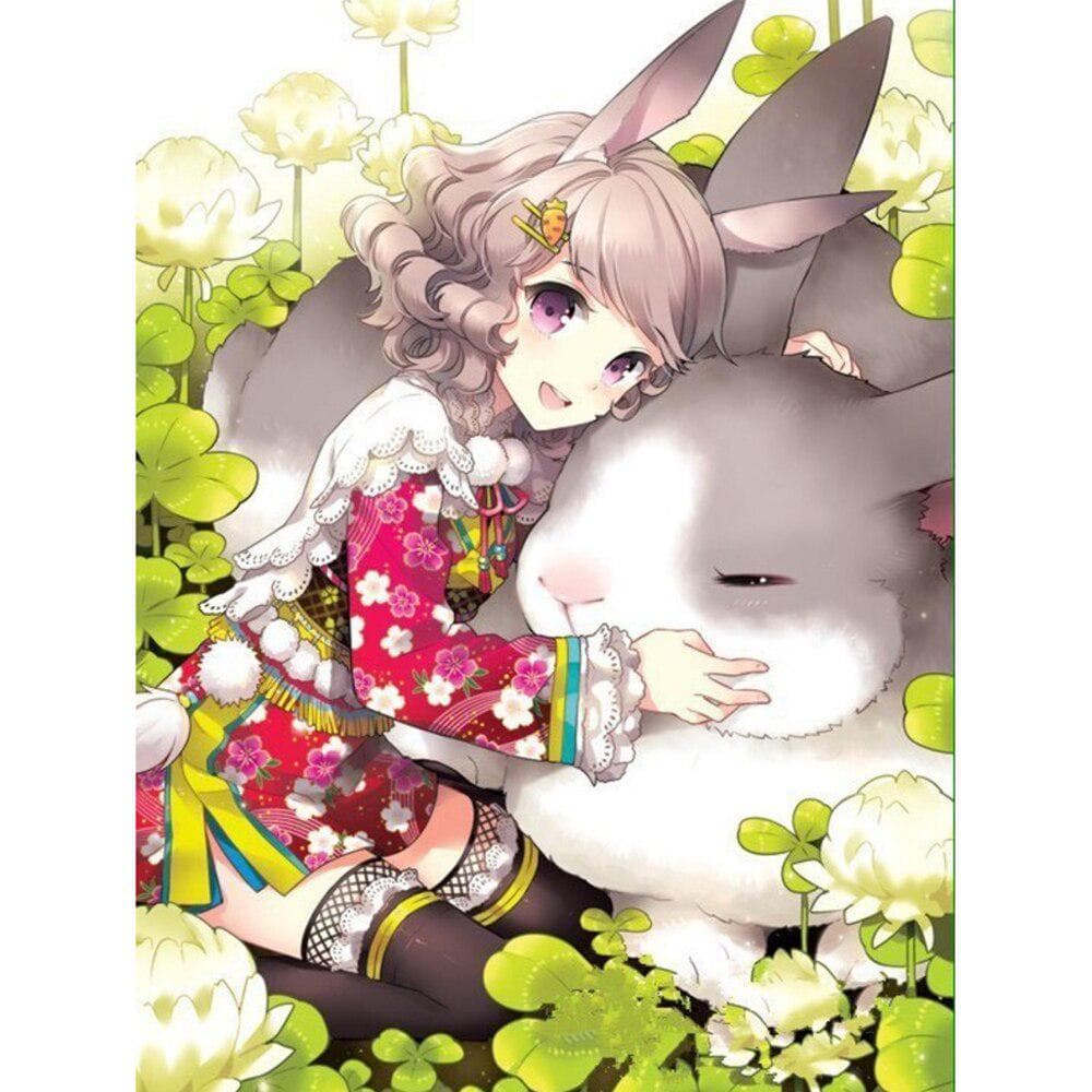 Cross Stitch Kit DIY Diamond Embroidery Rabbit and Maiden Full Round Diamond Painting Home Decor 20X30CM