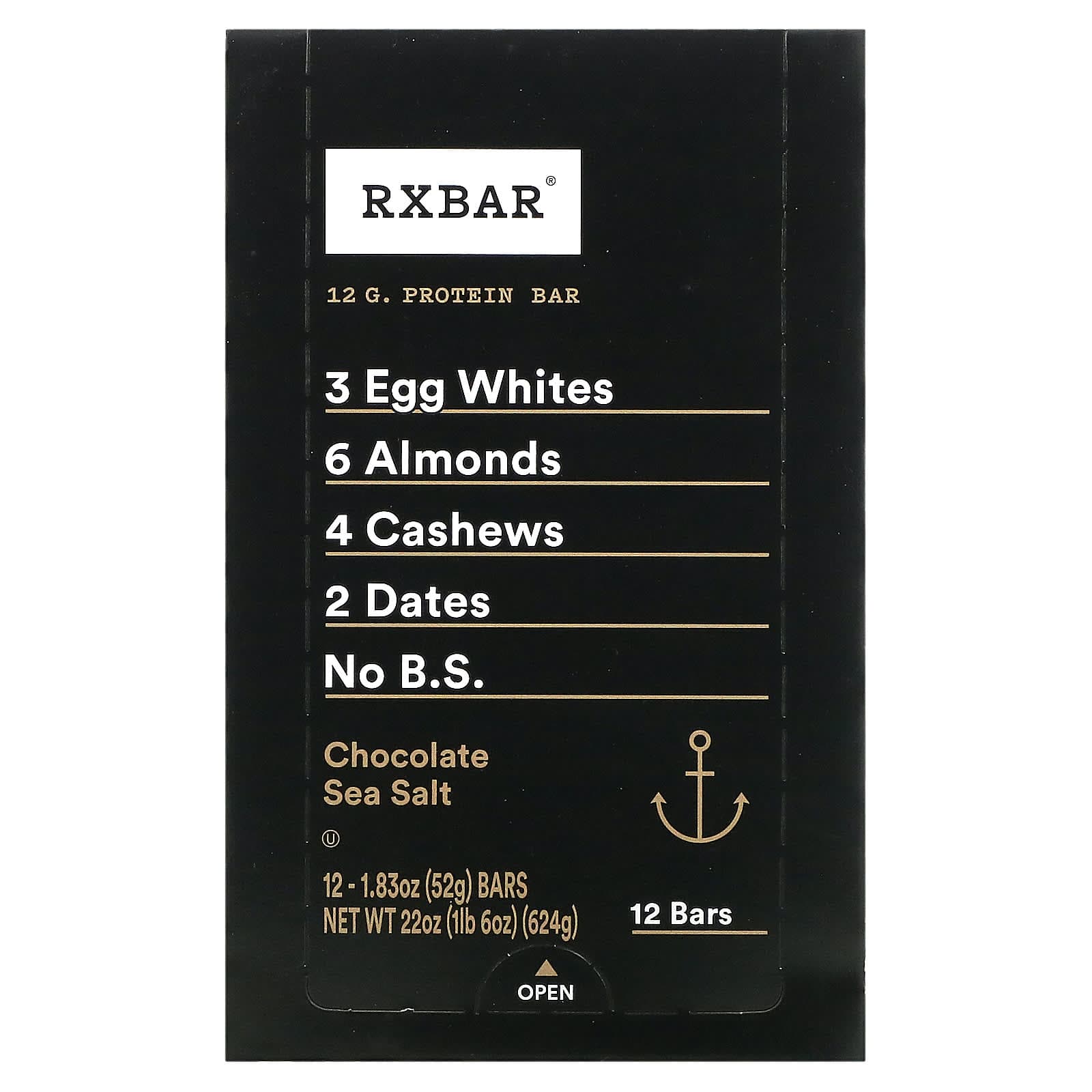 RXBAR, protein bar, chocolate sea salt, 12 bars, 52 g (1.83 oz) each