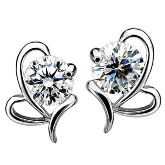 Women's Heart Round Zircon Ear Stud Earrings Jewelry
