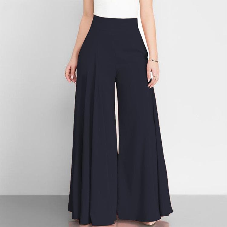Spring Autumn Fashion Women High Waist Wide Leg Pants Female Elegant Flare Trousers Casual Solid Holiday Loose Long Pant New L navy blue