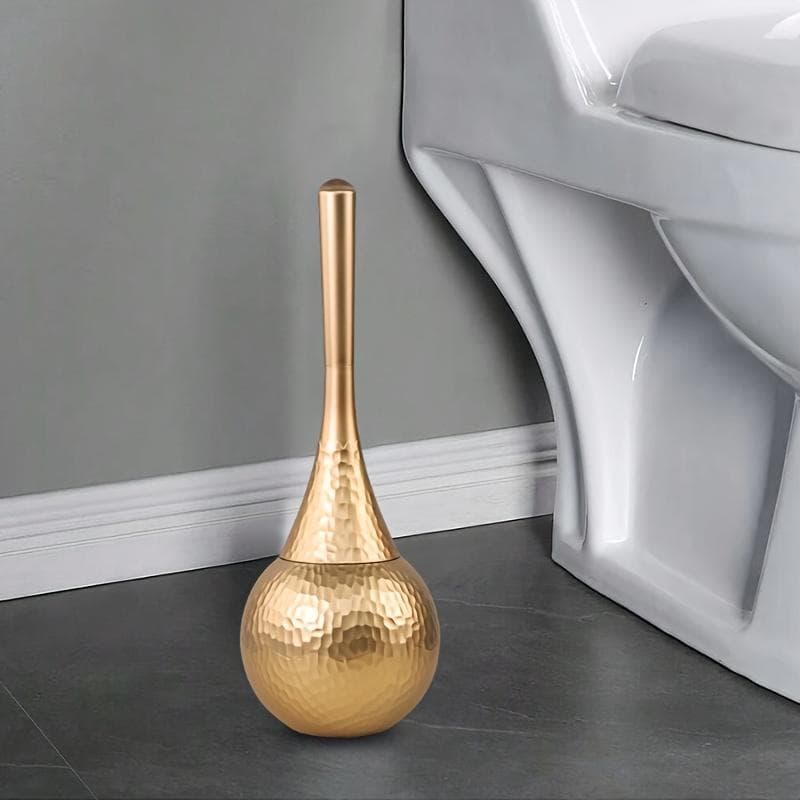 Golden High-End Elegant Golden Toilet Brush Holder - Reusable, Toilet Brush with Base, Corrugated Appearance Design, Bathroom Cleaning Tools